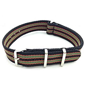 NewLife 18mm Black/Red/Green Nylon Fabric Watchband | Vintage, Heavy Duty, Military Style Replacemen...