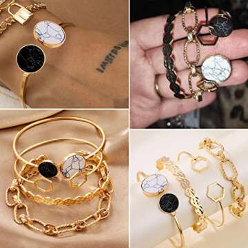 17IF 25 PCS(6 Pack) Dainty Boho Gold Chain Bracelets Set for Women Stackable Chunky Multipack Layere...