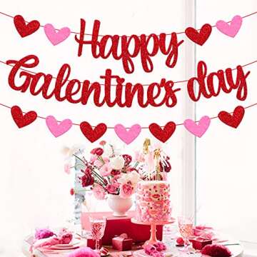 Happy Galentine's Day Banner for Ladies Girls Valentine's Day Celebration Party Supplies Romantic Heart Love Be My Galentine Theme Garland Sparkle Glitter Party Decorations