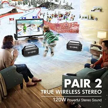 W-KING 100W PEAK Bluetooth Speaker-60W Portable Speakers Bluetooth Wireless Loud Outdoor Waterproof IPX6 Party Boombox 2 Subwoofer/Ex-Large Passive Radiator-All Round Deep Bass/40H/PowerBank/TF/AUX/EQ