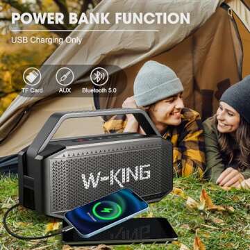 W-KING 100W PEAK Bluetooth Speaker-60W Portable Speakers Bluetooth Wireless Loud Outdoor Waterproof IPX6 Party Boombox 2 Subwoofer/Ex-Large Passive Radiator-All Round Deep Bass/40H/PowerBank/TF/AUX/EQ