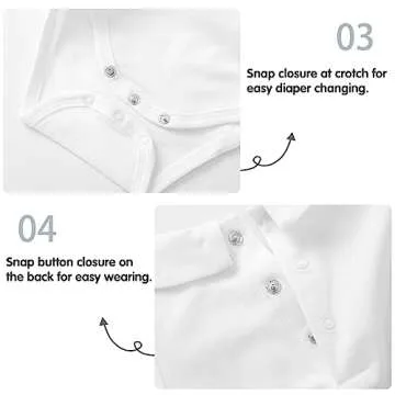 pureborn Baby Boys Girls Bodysuits Unisex Short Sleeve Peter Pan Collar Summer Cotton Romper White 3-6 Months