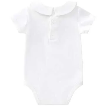 pureborn Baby Boys Girls Bodysuits Unisex Short Sleeve Peter Pan Collar Summer Cotton Romper White 3-6 Months
