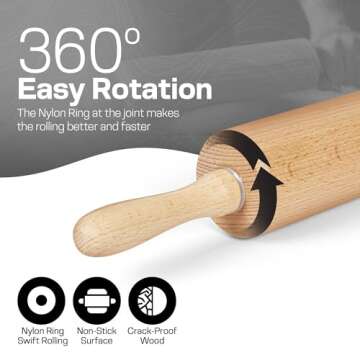 17.6 Inch Wooden Rolling Pin for All Baking Needs
