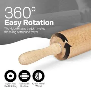 17.6 Inch Wooden Rolling Pin for All Baking Needs