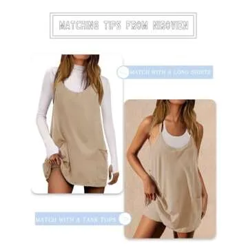 Nirovien Womens Sleeveless Mini Dress with Shorts Adjustable Spaghetti Straps Golf Athletic Dresses(Khaki,S)