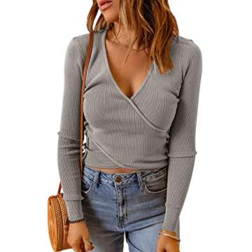 PRETTYGARDEN Women's Long Sleeve Cropped Sweater Grey
