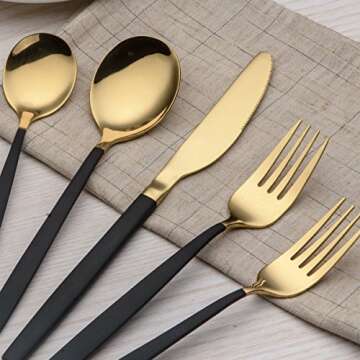 Berglander 20-Piece Black And Gold Flatware Set for 4