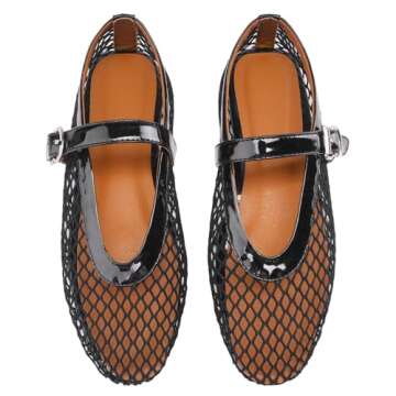 Kitulandy Women Mesh Ballet Flats Comfortable Round Toe Mary Jane Casual Ballerina Shoes Black, 8