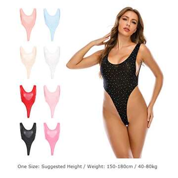 IBAKOM Women Sheer Mesh Bodysuit Sparkle Rhinestone Sleeveless High Cut Teddy Fishnet Thong Leotard Top Stage Costume Clubwear Red One Size