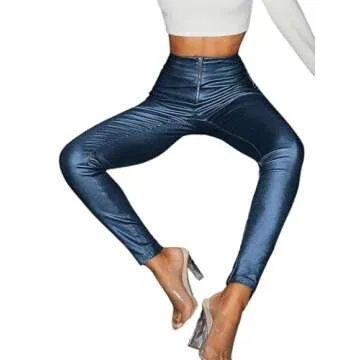 Stylish Metallic Faux Leather High Waisted Leggings
