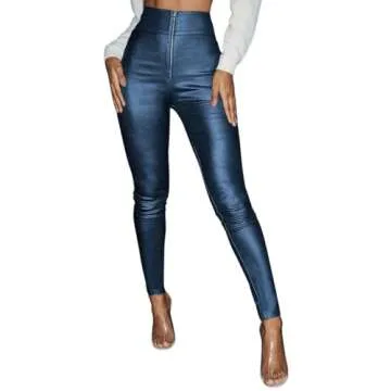 Stylish Metallic Faux Leather High Waisted Leggings