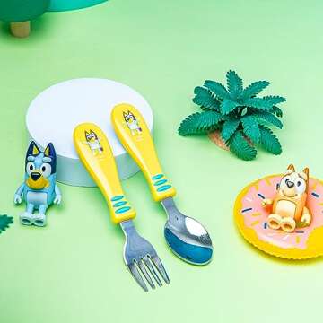 Zak Designs Bluey Kid Flatware Fun Character Art on Both Utensils, Non Slip Fork and Spoon Set is Pe...