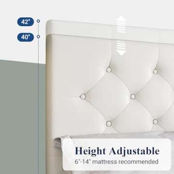 Allewie Upholstered Queen Size Platform Bed Frame with 4 Storage Drawers and Headboard, Diamond Stitched Button Tufted, Mattress Foundation with Wooden Slats Support, No Box Spring Needed, White