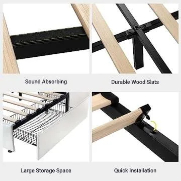 Allewie Upholstered Queen Size Platform Bed Frame with 4 Storage Drawers and Headboard, Diamond Stitched Button Tufted, Mattress Foundation with Wooden Slats Support, No Box Spring Needed, White