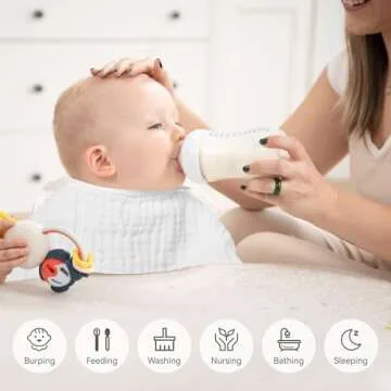 Synrroe Burp Cloths Large, Muslin Burp Cloths for Baby Girls and Boys, Pack of 10 Extra Absorbent and Soft Muslin Bibs, 6 Layers 20 by 10 Inches 100% Cotton (White 10 Pack)