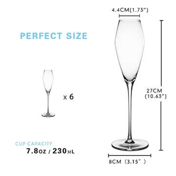 GLAZGOFLY Champagne Flutes, Premium Crystal Champagne Glasses, Hand Blown Elegant Cocktail Flutes, Sparkling Glassware Suitable for Parties, Wedding, Home Bar, Special Occasions, Set of 6