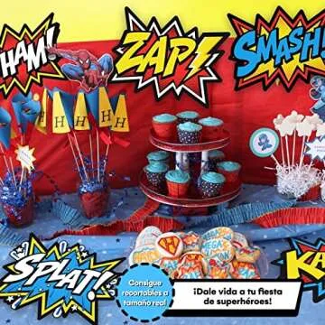 Bigtime Signs 12 PCS Super Hero Stickers - Superhero Party Decorations for Birthday - Marvel Themed Superhero Party Favors - 12"x16" Sound Effect Signs for Kids - Boom Pow Signs - Avengers Decorations