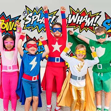 Bigtime Signs 12 PCS Super Hero Stickers - Superhero Party Decorations for Birthday - Marvel Themed Superhero Party Favors - 12"x16" Sound Effect Signs for Kids - Boom Pow Signs - Avengers Decorations