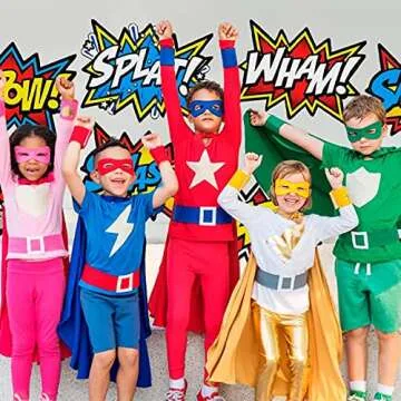 Bigtime Signs 12 PCS Super Hero Stickers - Superhero Party Decorations for Birthday - Marvel Themed Superhero Party Favors - 12"x16" Sound Effect Signs for Kids - Boom Pow Signs - Avengers Decorations