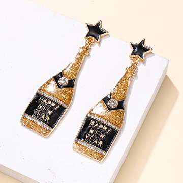 Champagne Bottle Earrings for Women Glitter Happy New Year Drop Earrings Statement New Year Festive Christmas Jewelry Holiday Gifts Type A