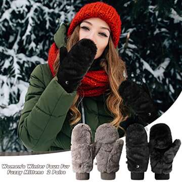 SATINIOR Faux Fur Mittens Fingerless Gloves - Convertible and Cozy Winter Wear