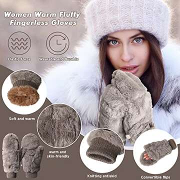 SATINIOR Faux Fur Fingerless Gloves for Women