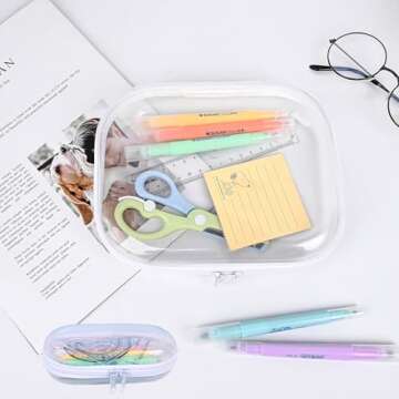 honitty Clear Hard Shell Zipper Case,3PCS Transparent Clear Zipper Pouches,Hard Side Plastic Zipper Pencil Case Set,Portable Travel Storage Organizer Bins