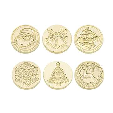 SWANGSA Wax Seal Stamp Set, Vintage 6 Pieces Christmas Sealing Wax Stamp Heads + 1 Wooden Handle Sealing Stamp Kit (Christmas Set)
