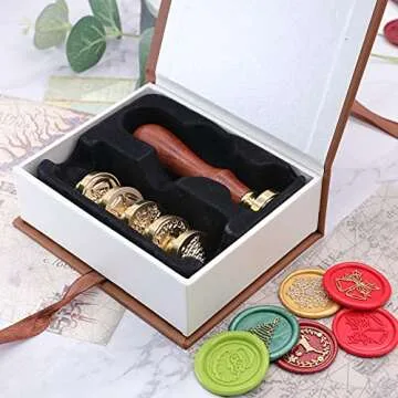 SWANGSA Wax Seal Stamp Set, Vintage 6 Pieces Christmas Sealing Wax Stamp Heads + 1 Wooden Handle Sealing Stamp Kit (Christmas Set)