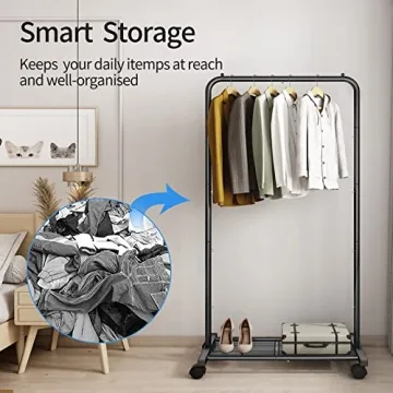 Shop Simple Trending Clothes Rack with Wheels and Shelves