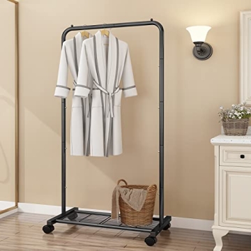 Shop Simple Trending Clothes Rack with Wheels and Shelves