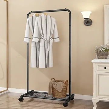 Shop Simple Trending Clothes Rack with Wheels and Shelves