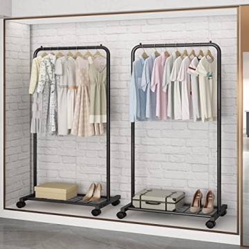 Shop Simple Trending Clothes Rack with Wheels and Shelves