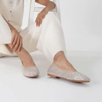 WIRALOMI Nude Ballet Flats for Women Sparkly Rhinestone Ballerina Flats Comfortable Glitter Mesh Par...