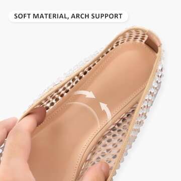 WIRALOMI Nude Rhinestone Ballet Flats for Women