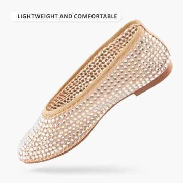 WIRALOMI Nude Rhinestone Ballet Flats for Women