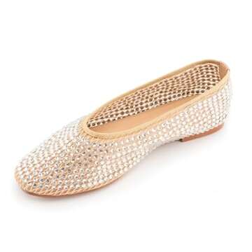 WIRALOMI Nude Rhinestone Ballet Flats for Women