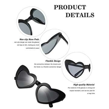Frienda 9 Pairs Heart Shaped Sunglasses Bachelorette Heart Sunglasses Gift for Women Valentine Party Favors(White Grey, Black Grey)