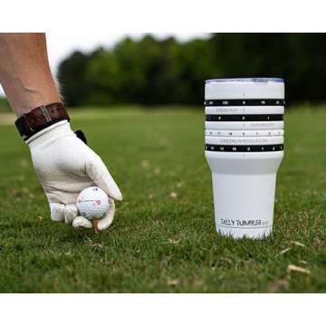 Tally Tumbler Golf Stainless Steel Cup, 30 oz Leak Proof Lid, Double Wall Insulation, Golf Tumbler with Score Keeping Counter used for strokes per hole, Greens in Regulation & Fairways Hit