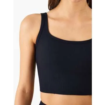 Chilylori Women's Seamless Sports Bra Workout Crop Top Ribbed Padded Longline Wirefree Medium Support Tank Tops Fitness Bras Top Workout Tops for Women Sports Bra Black M