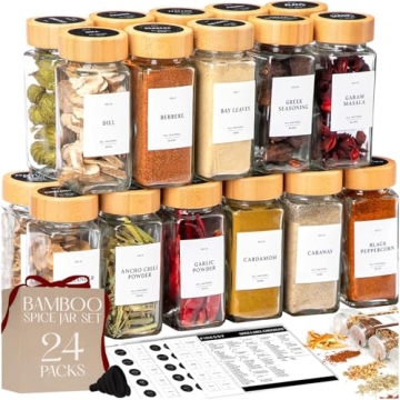 FINESSY Glass Spice Jars with Bamboo Lids – 24 Pack