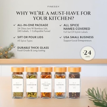 FINESSY Glass Spice Jars with Bamboo Lids – 24 Pack