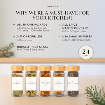 FINESSY Glass Spice Jars with Bamboo Lids – 24 Pack