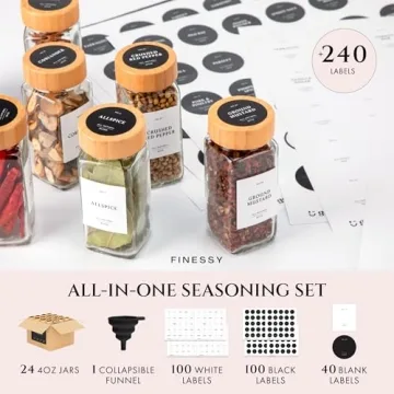 FINESSY Glass Spice Jars with Bamboo Lids – 24 Pack