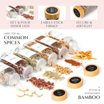 FINESSY Glass Spice Jars with Bamboo Lids – 24 Pack