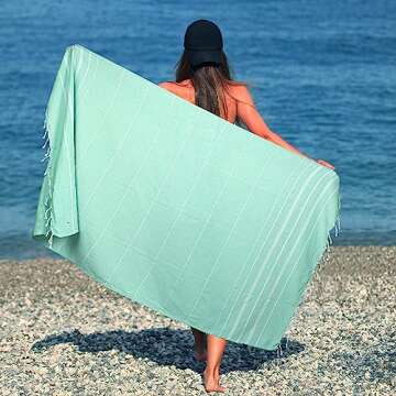 HILLFAIR Cotton Turkish Beach Towels - XXL Oversized for Beach, Gym & Spa