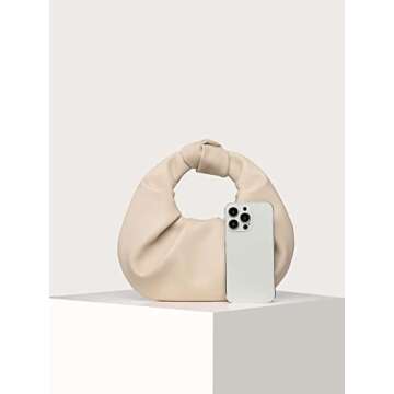 Chic Verdusa Women's Ruched PU Leather Hobo Handbag Clutch Purse in Apricot