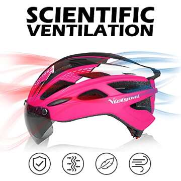 VICTGOAL Bike Helmet for Men Women with Safety Led Back Light Detachable Magnetic Goggles Visor Mountain & Road Bicycle Helmets Adjustable Adult Cycling Helmets (New Rosy)