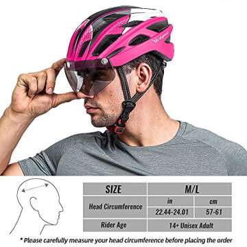 VICTGOAL Bike Helmet for Men Women with Safety Led Back Light Detachable Magnetic Goggles Visor Mountain & Road Bicycle Helmets Adjustable Adult Cycling Helmets (New Rosy)